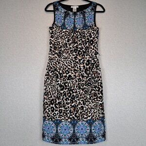 London Times Women's Size 4 Polyester Blend Animal Print Sleeveless Mid-length